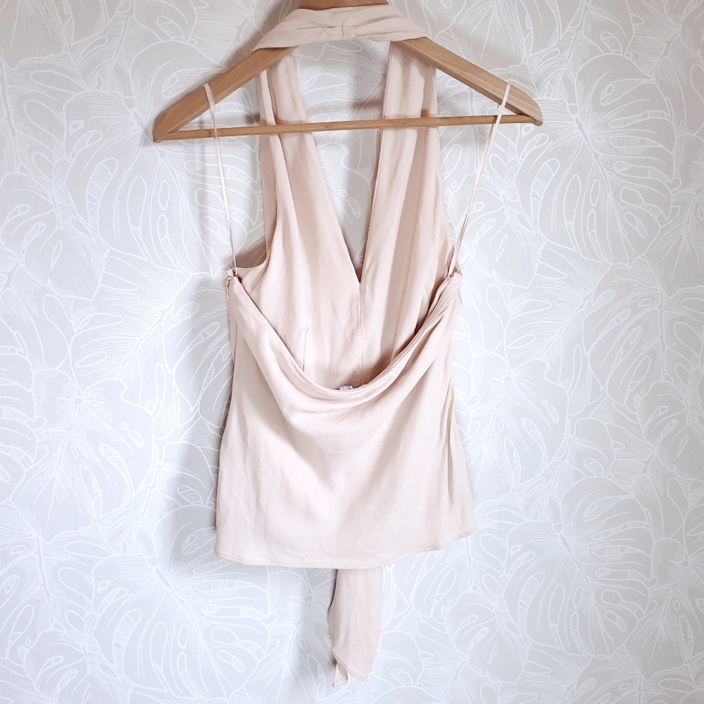 Reiss Freda Tie Halter Neck Blouse in Blush Nude Size Small 6 - Picture 7 of 16